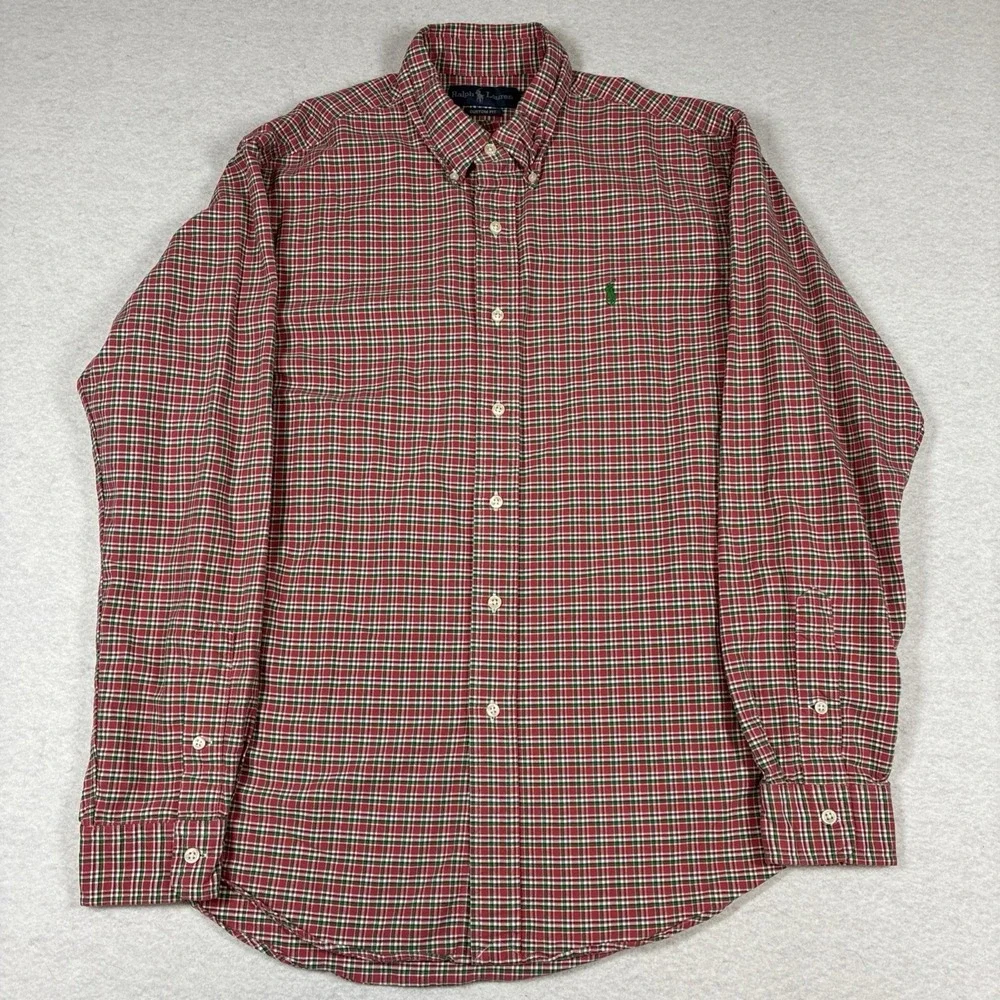 Polo Ralph Lauren Classic Fit Mens Large Green Red Plaid Button Down Long Sleeve